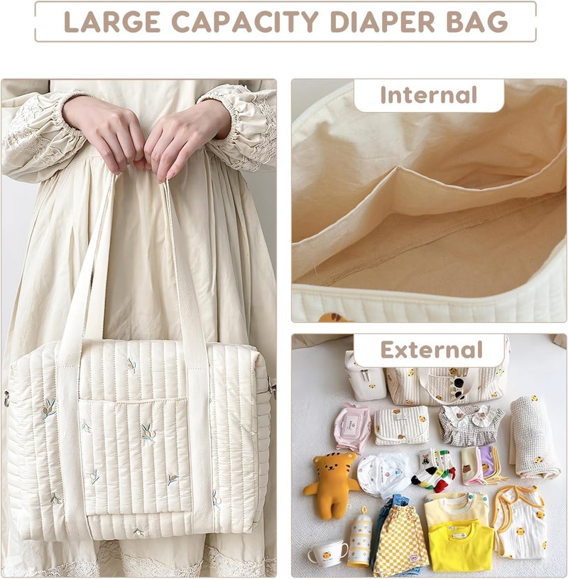 SONARIN Large Capacity Embroidery Diaper Bag Tote,Lightweight Travel Duffel Bag Messenger Bag Nappy Changing Bag Mummy Bag - Image 4